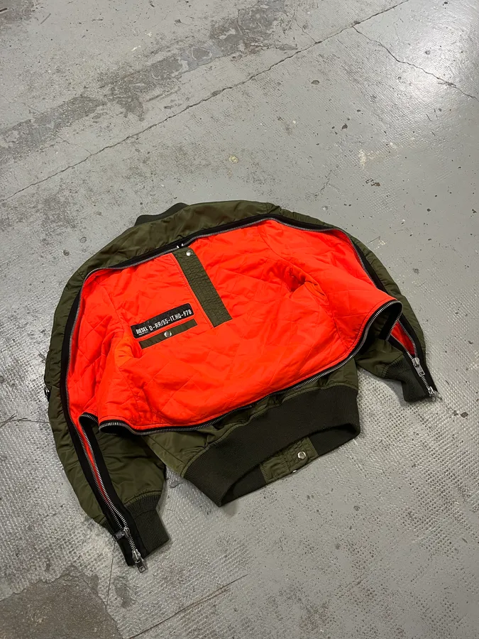 Diesel Olive Multi-Pocket Back Zip Olive Cargo Bomber Jacket - Image 10