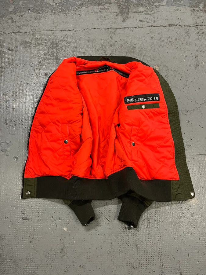 Diesel Olive Multi-Pocket Back Zip Olive Cargo Bomber Jacket - Image 11