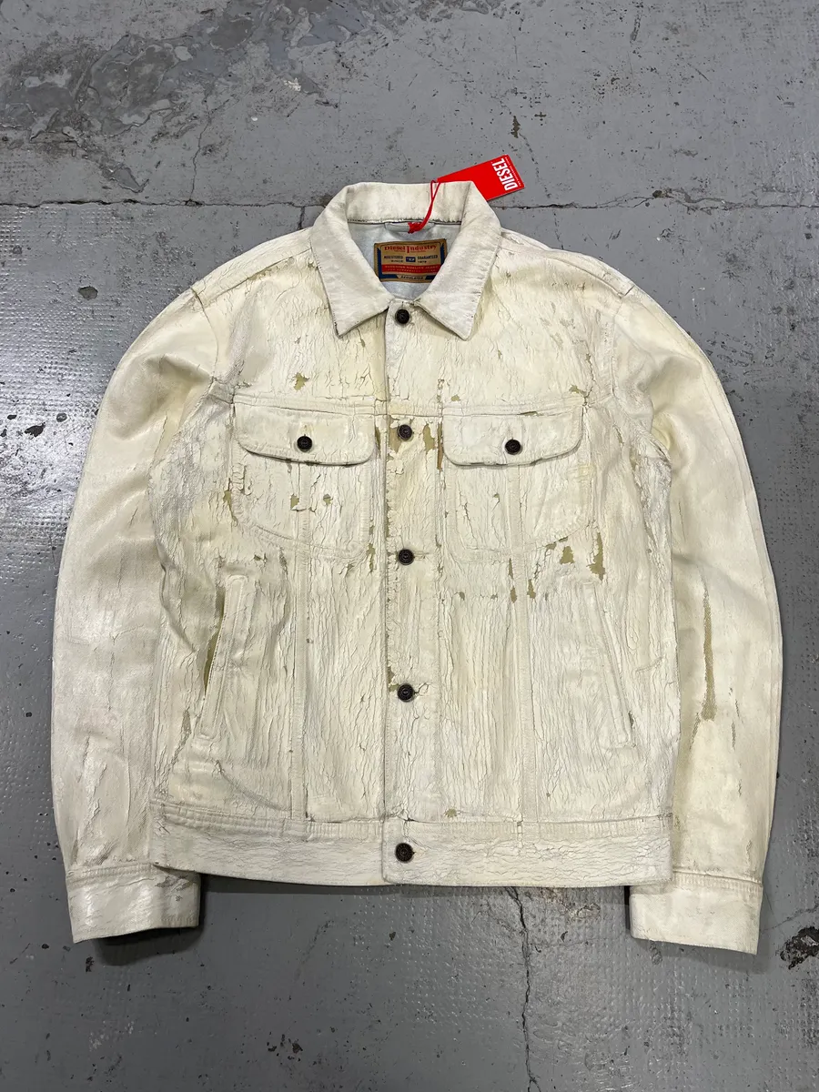 Diesel Overpainted Distressed Cream Denim Jacket