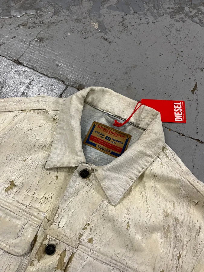 Diesel Overpainted Distressed Cream Denim Jacket - Image 5