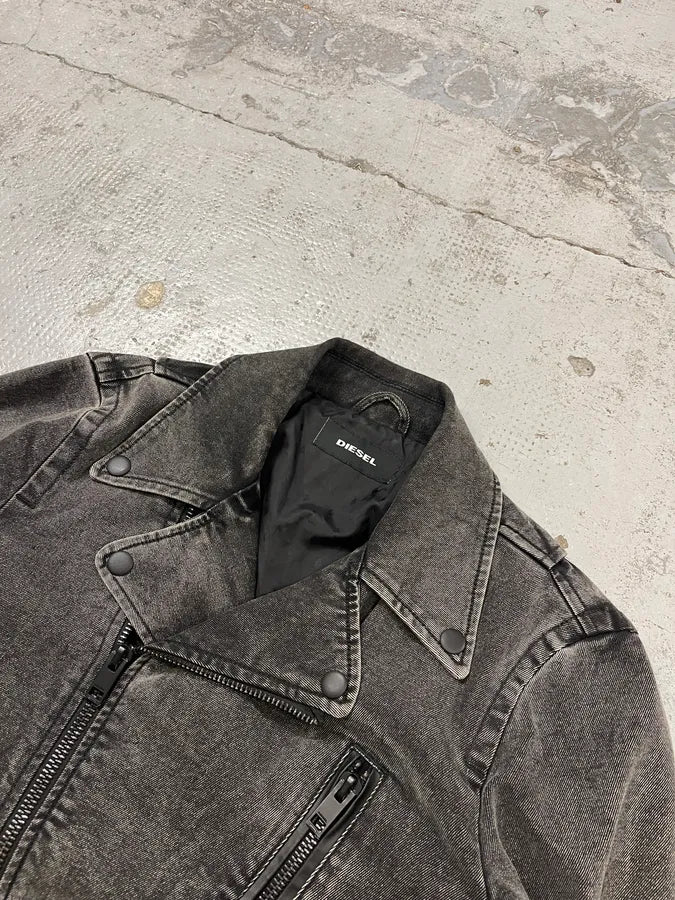 Diesel Raw Grey Denim Perfecto Jacket - Image 5