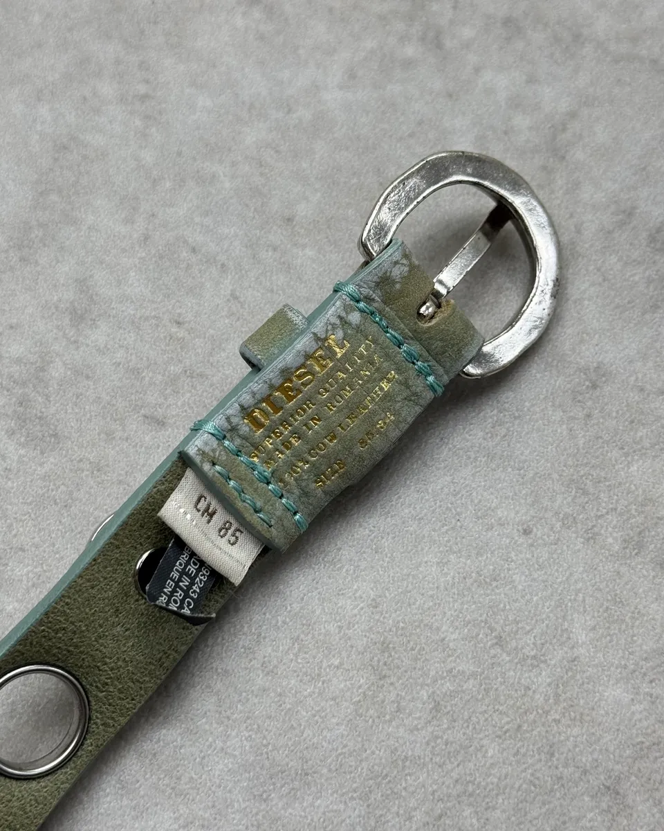 Diesel Sage Green Leather Metalic Globes Studded Belt - Image 8