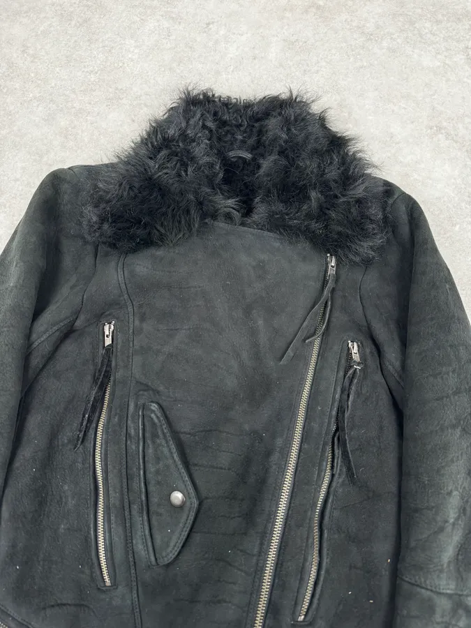 Diesel Sample Black Gold Astro Biker Shearling Asymmtrical Jacket - Image 6