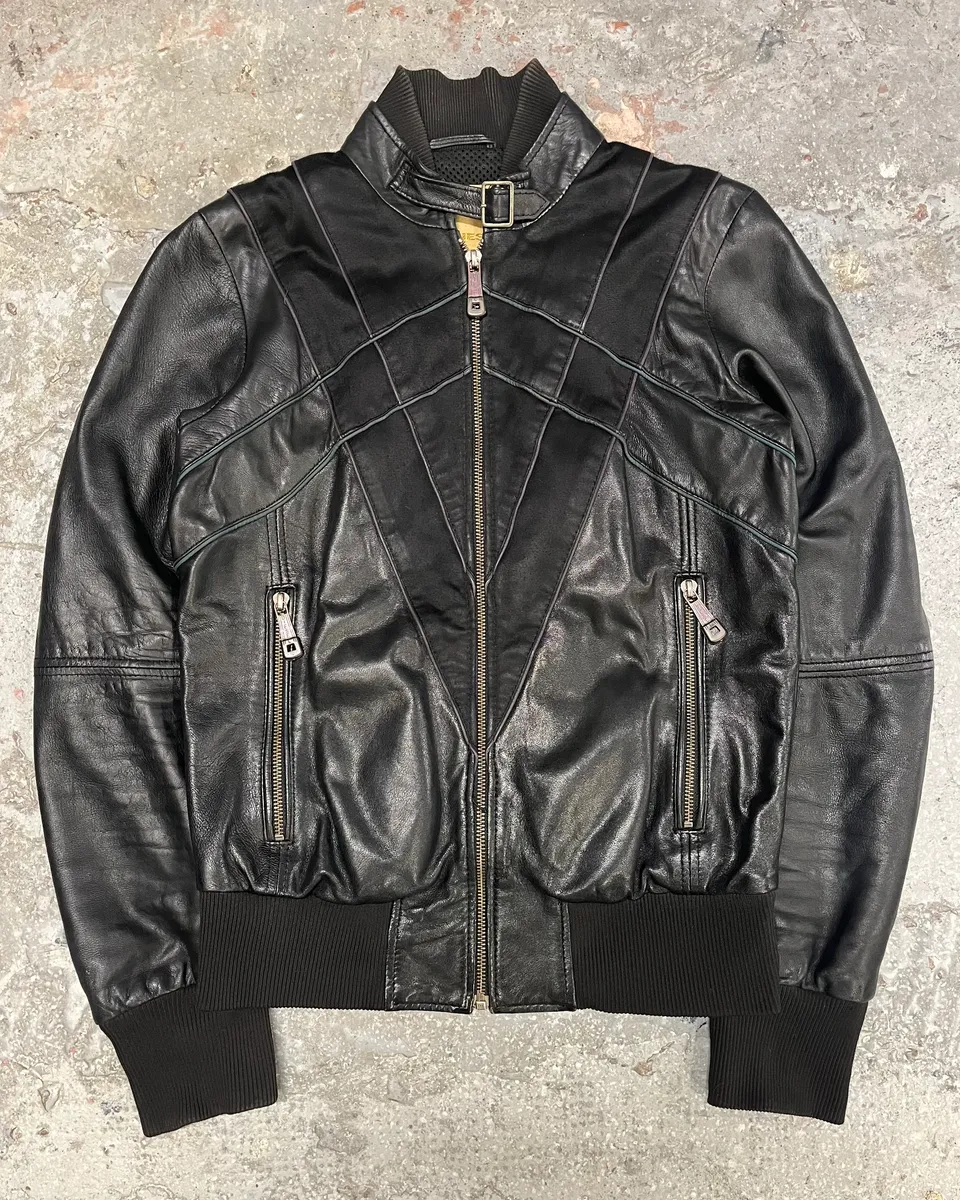 Diesel Speed Black Leather Bomber Jacket