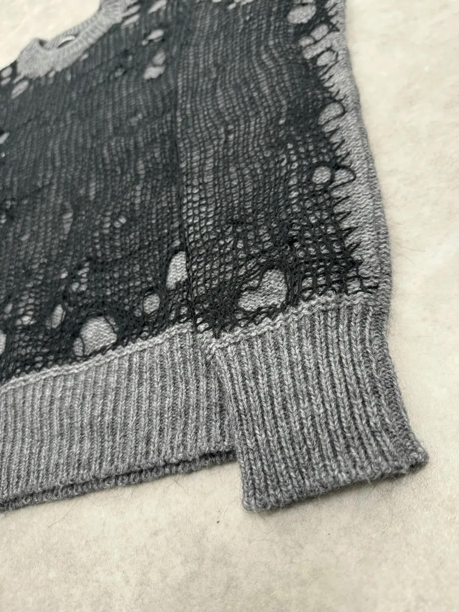 Diesel Spiderweb Distressed Grey & Black Sweater - Image 10