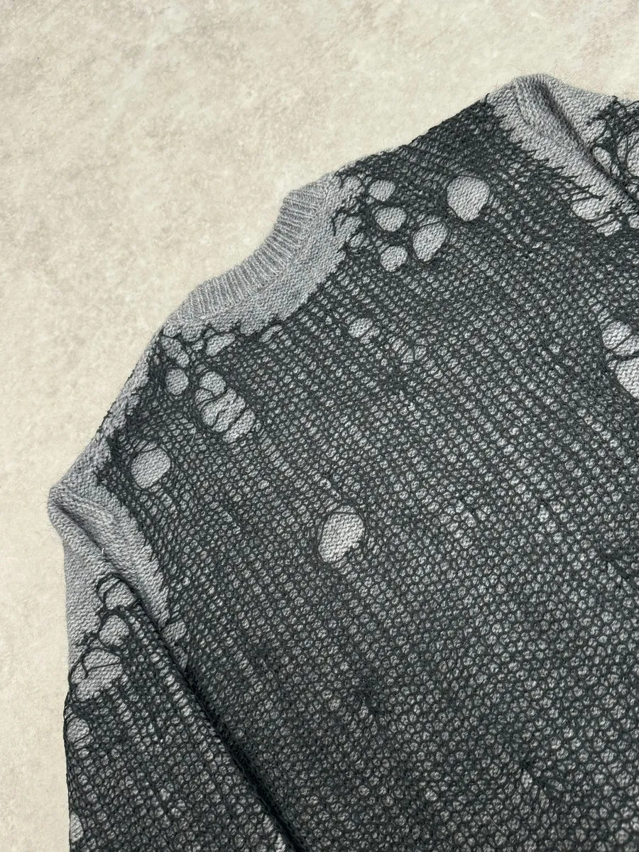 Diesel Spiderweb Distressed Grey & Black Sweater - Image 9