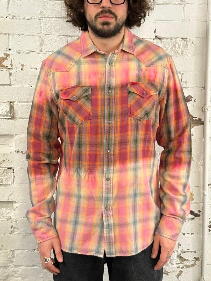 Diesel Summer Bleached Effect Western Checked Pink Shirt - Image 2