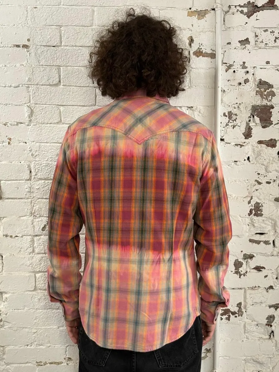 Diesel Summer Bleached Effect Western Checked Pink Shirt - Image 3