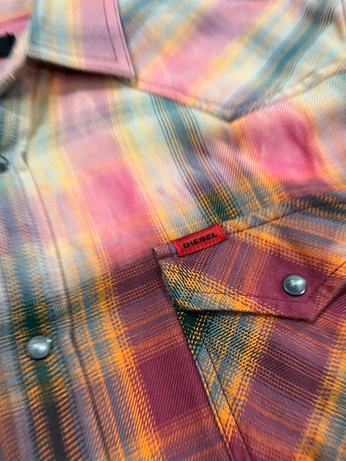 Diesel Summer Bleached Effect Western Checked Pink Shirt - Image 7