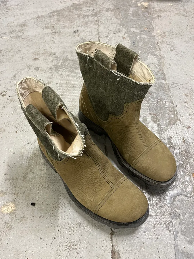 Diesel Two Tones Khaki & Beige Leather Boots - Image 6