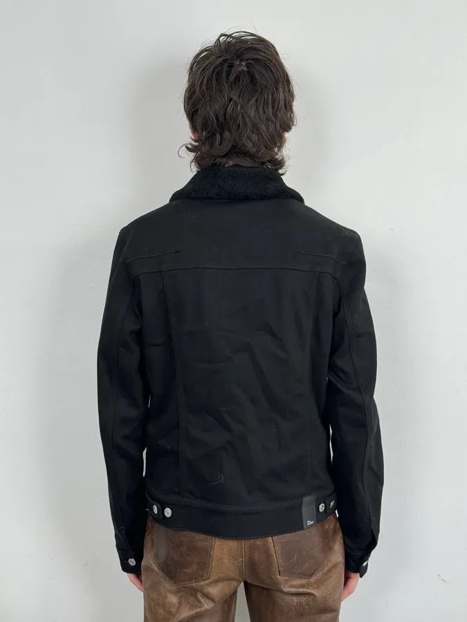 Dior Black Buttoned Fur Collar Premium Trucker Jacket - Image 3