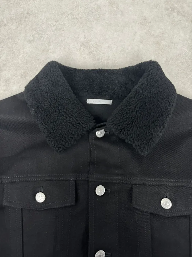 Dior Black Buttoned Fur Collar Premium Trucker Jacket - Image 4