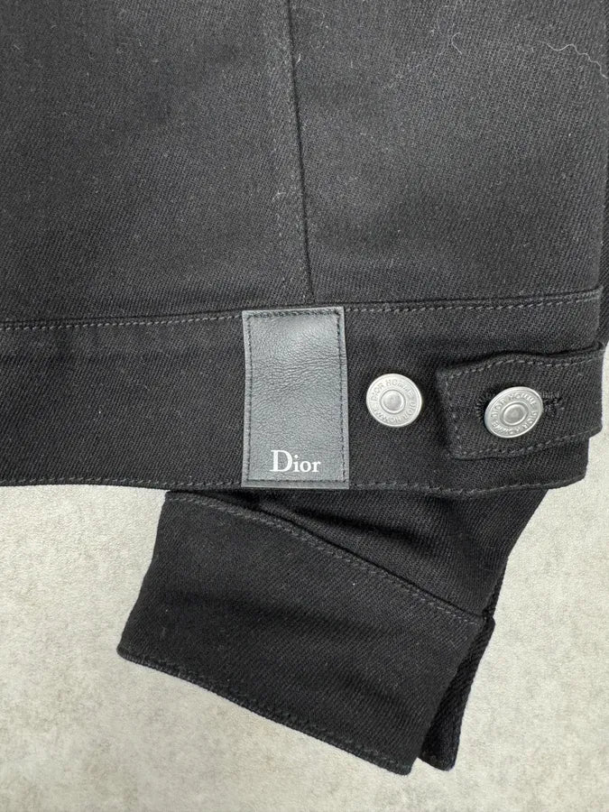 Dior Black Buttoned Fur Collar Premium Trucker Jacket - Image 7