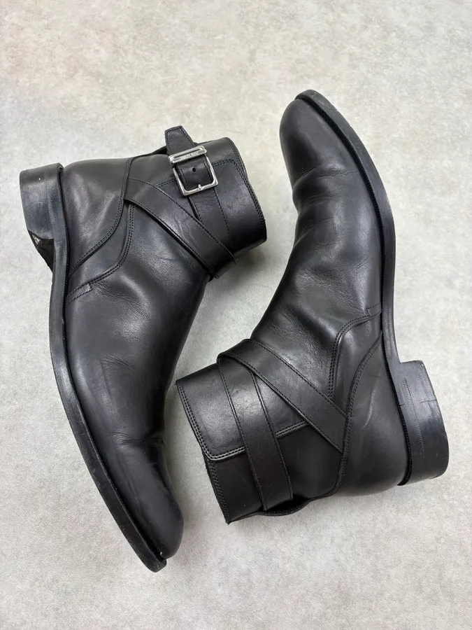 Dior Black Leather Buckle Strap Ankle Boots - Image 6