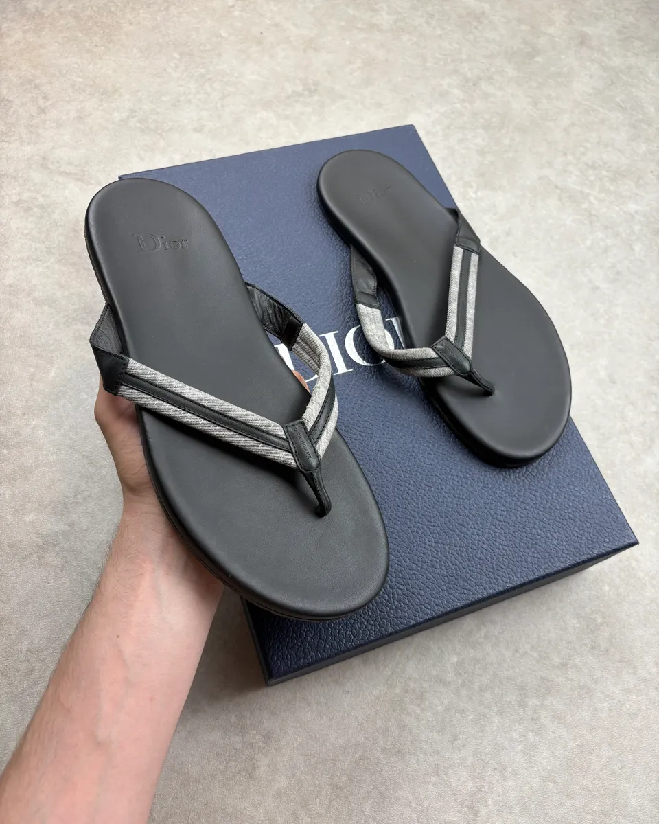 Dior Black Leather Flip Flops Sandals