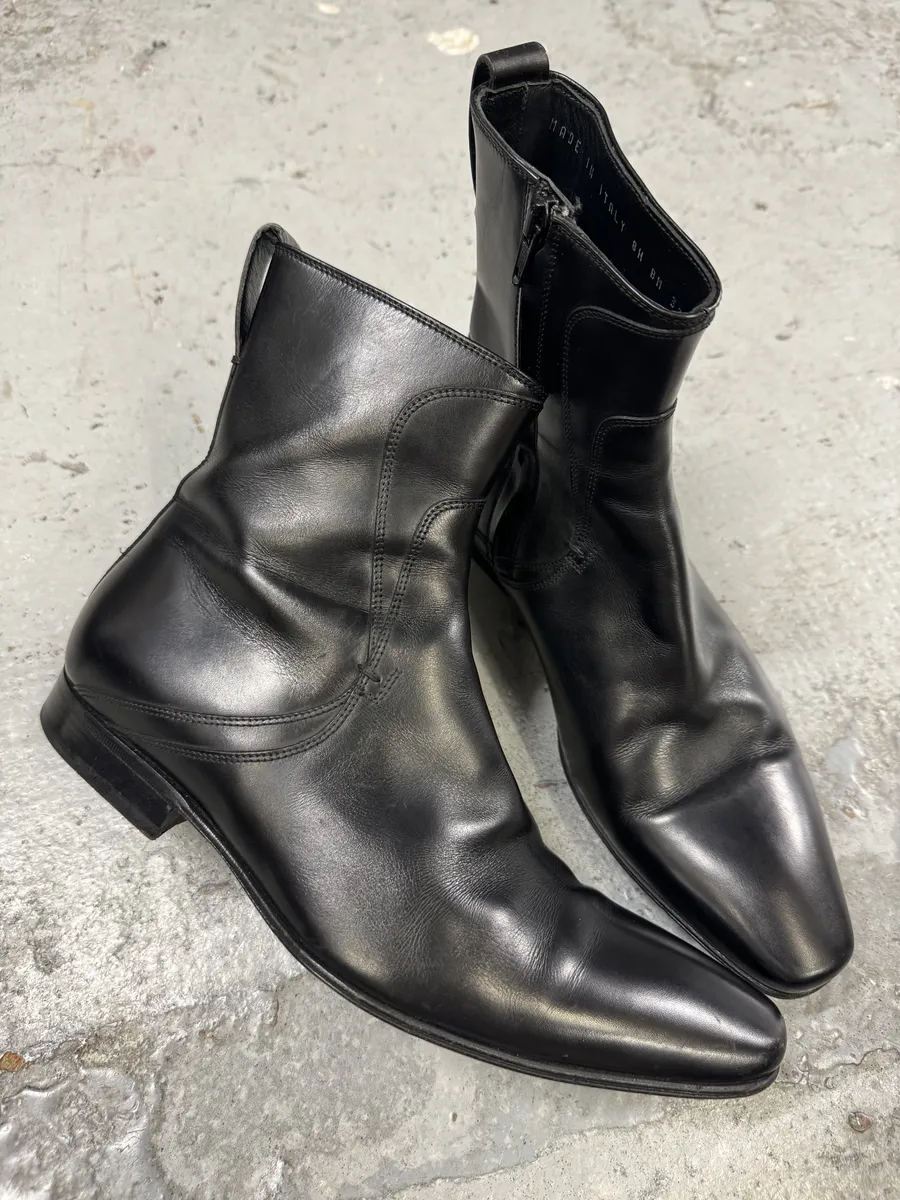 Dior Black Leather Minimalist Boots - Image 2