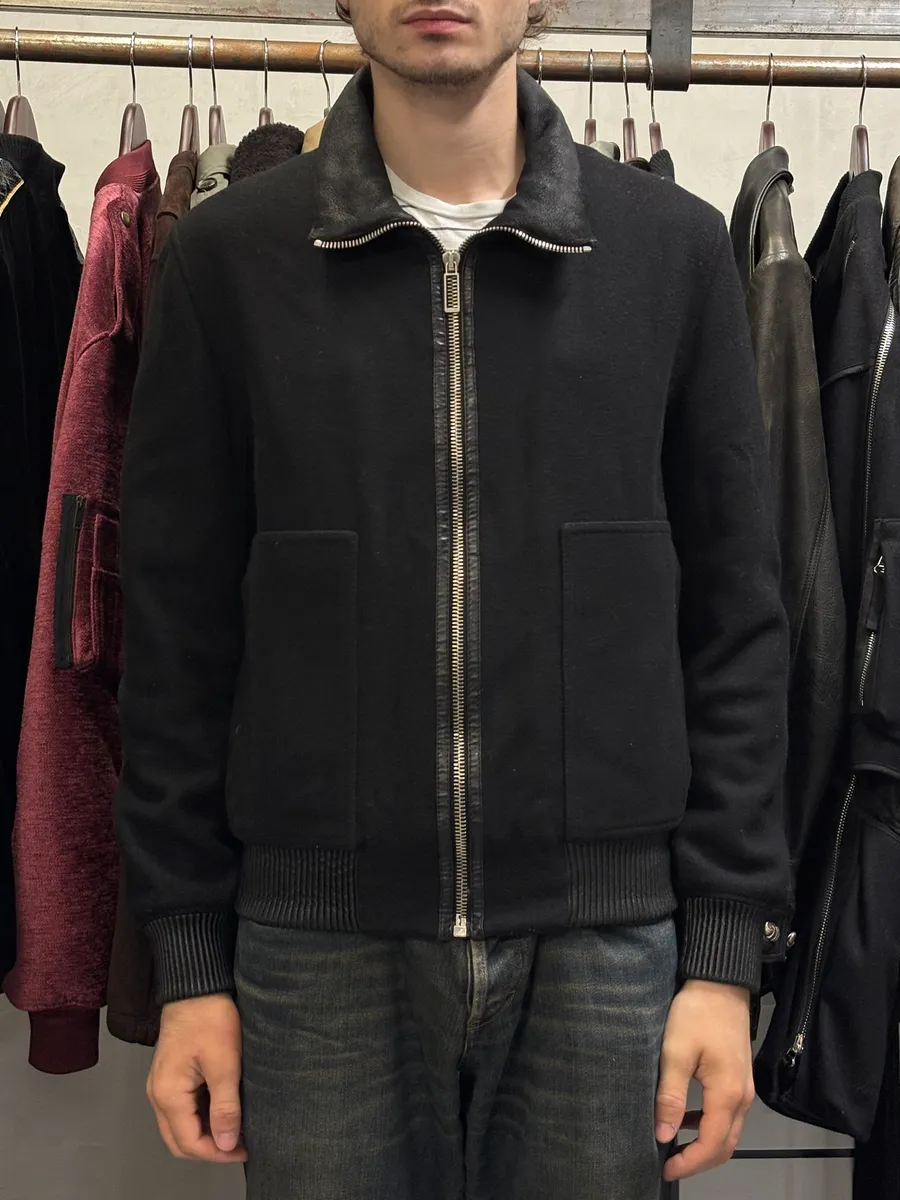 Dior Black Wool & Leather Zip-up Jacket - Image 2