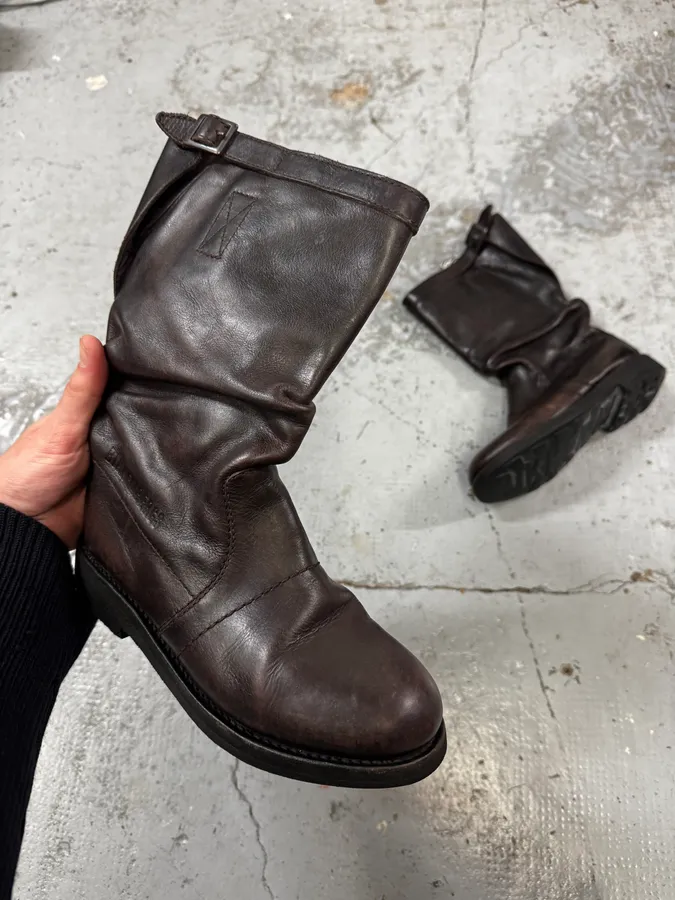 Dirk Bikkembergs Brown Eroded Leather Boots