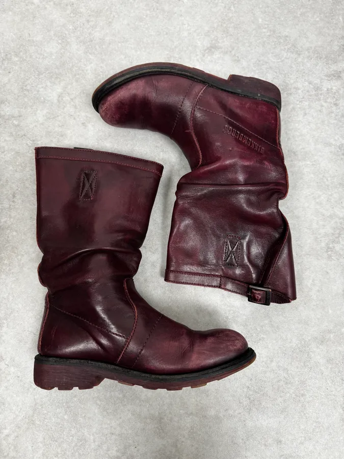 Dirk Bikkembergs Burgundy Leather Ankle Boots - Image 3