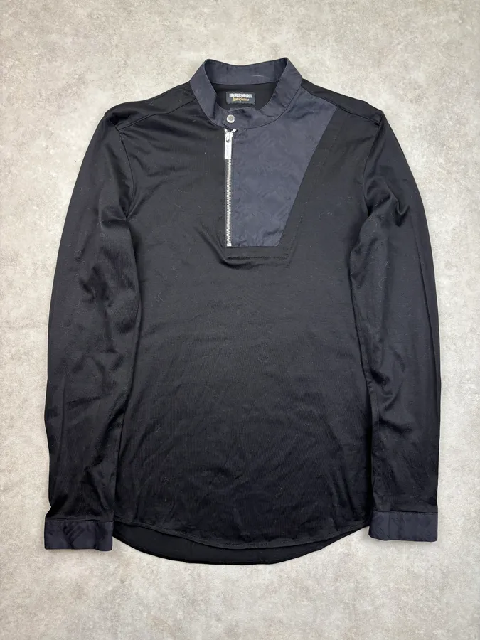 Dirk Bikkembergs Sport Couture Black Nylon Zip Polo Longsleeve