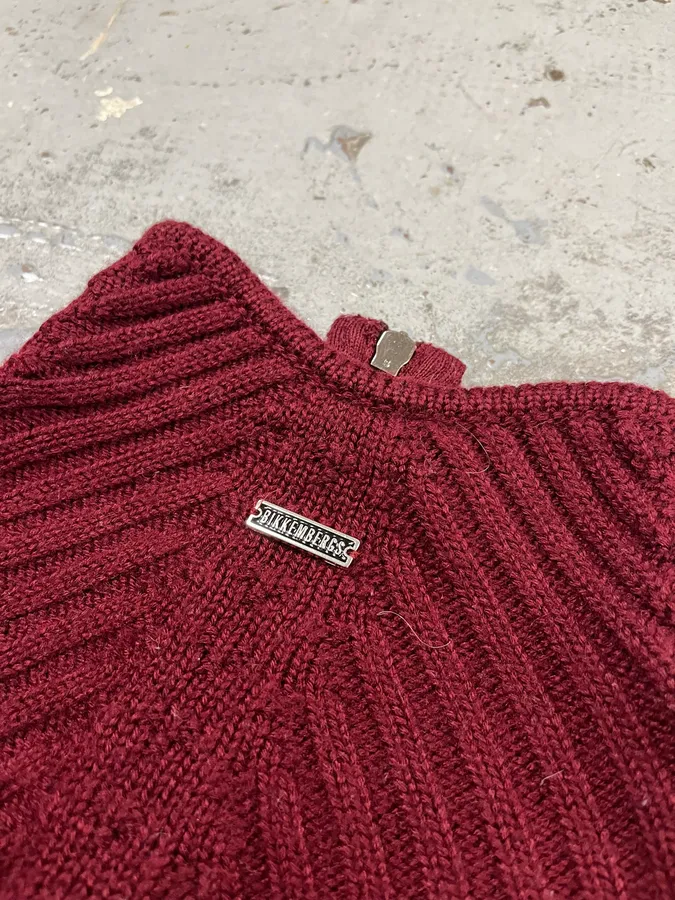 Dirk Bikkembergs Symetrical Burgundy Wool Zip-Up Sweatee - Image 7