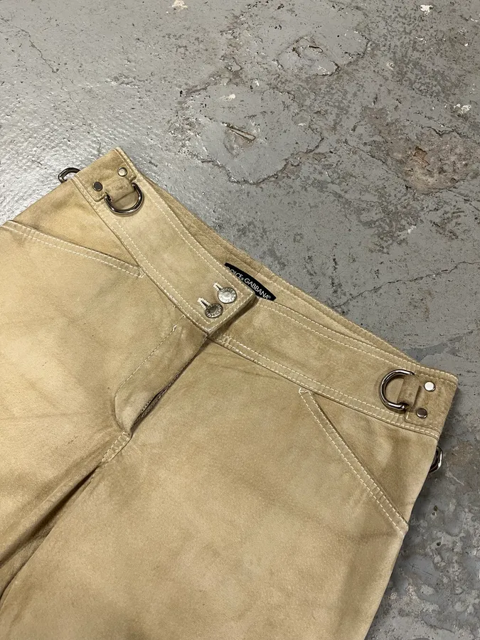 Dolce & Gabbana Beige Suede Leather Pants - Image 6