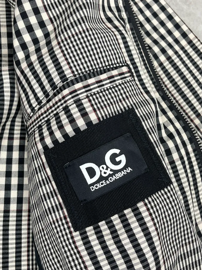 Dolce & Gabbana Black and White Checked Bomber Jacket - Image 10
