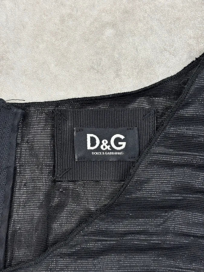 Dolce & Gabbana Black Linen Ruched Dress - Image 11