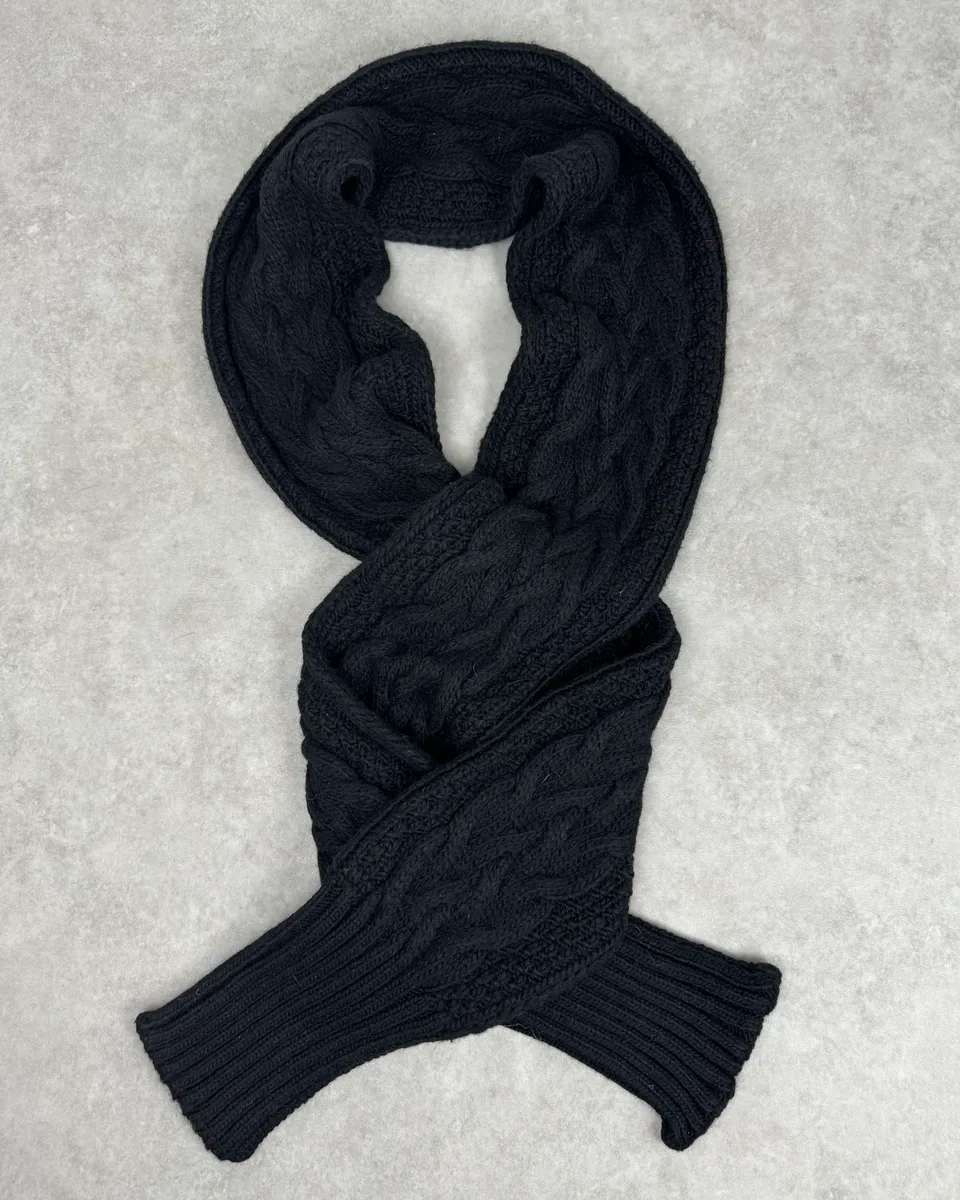 Dolce & Gabbana Black Wool Cable Knit Scarf