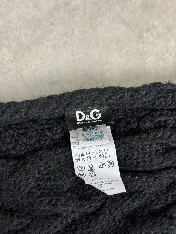 Dolce & Gabbana Black Wool Cable Knit Scarf - Image 4