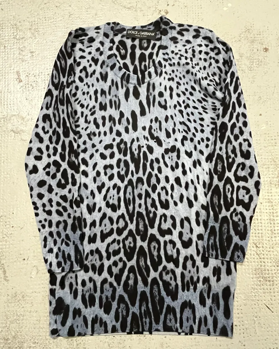 Dolce & Gabbana Blue Leopard Knit Distressed Sweater - Image 3