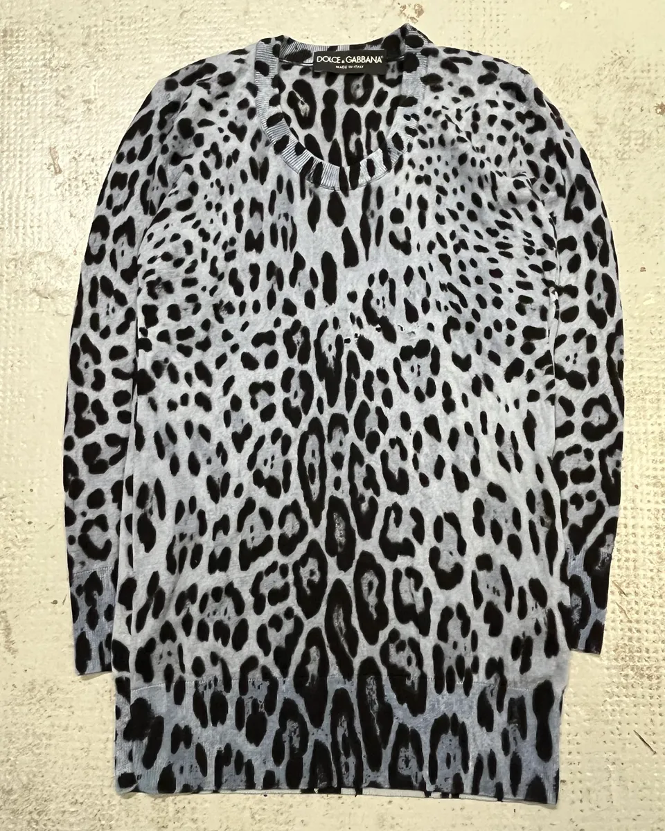 Dolce & Gabbana Blue Leopard Knit Distressed Sweater - Image 4