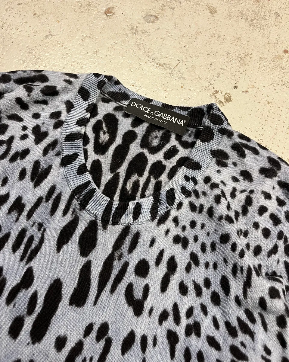 Dolce & Gabbana Blue Leopard Knit Distressed Sweater - Image 5