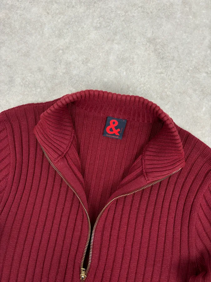 Dolce & Gabbana Bordeaux Ribbed Knit Zip-up Sweater - Image 8