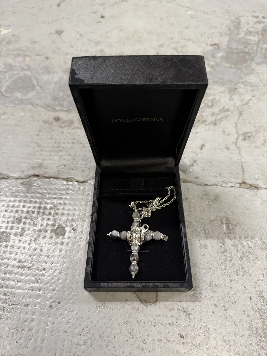 Dolce & Gabbana Cross Grey& Black Embellished Necklace - Image 5