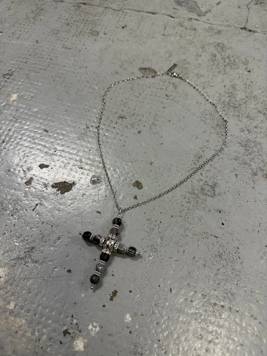 Dolce & Gabbana Cross Grey& Black Embellished Necklace - Image 8