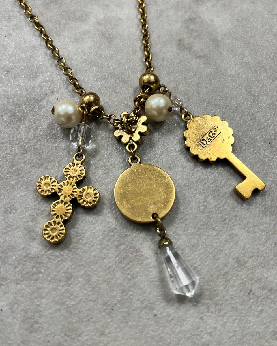 Dolce & Gabbana Gold Antique Steel Charm Necklace - Image 6