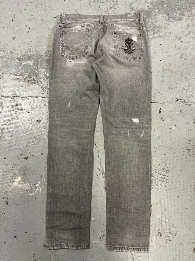 Dolce & Gabbana Grey Distressed Primea Linea Bee Jeans - Image 8