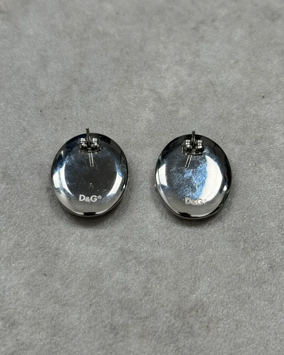Dolce & Gabbana Rose Pattern Silver Oval Earrings - Image 4