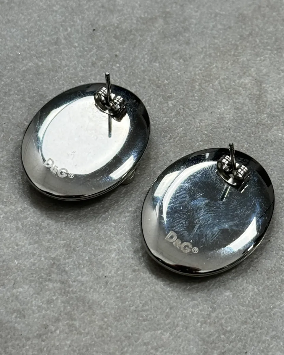 Dolce & Gabbana Rose Pattern Silver Oval Earrings - Image 5