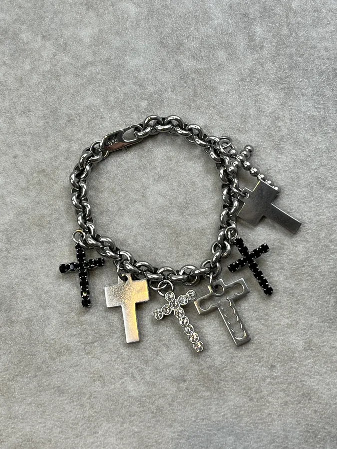 Dolce & Gabbana Silver Metal Cross Charm Bracelet