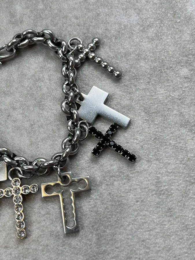 Dolce & Gabbana Silver Metal Cross Charm Bracelet - Image 4