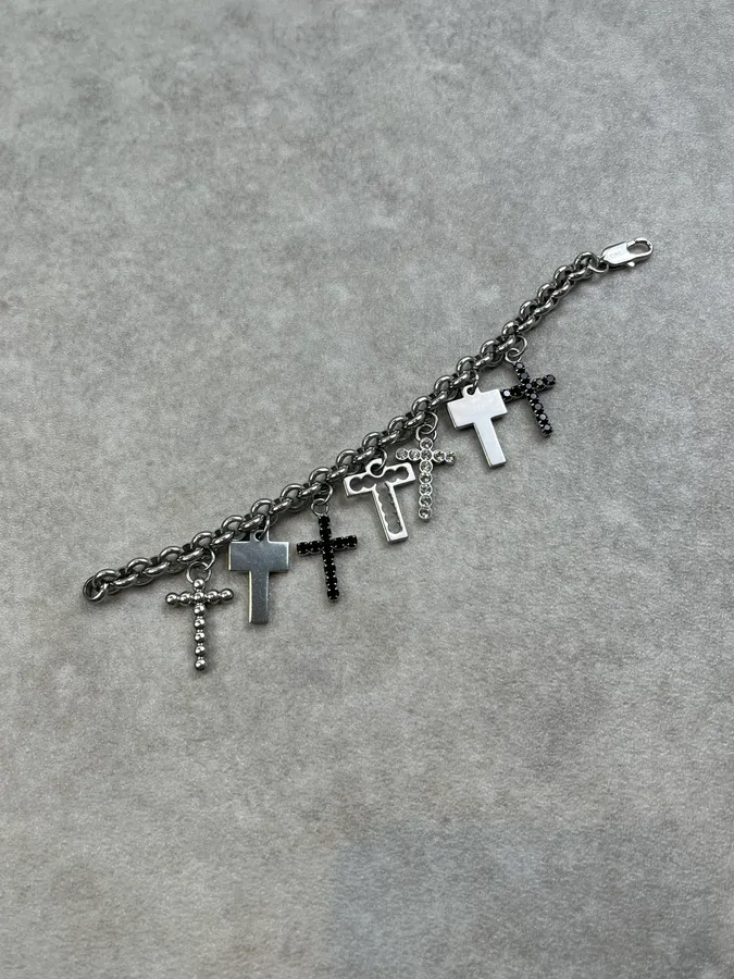 Dolce & Gabbana Silver Metal Cross Charm Bracelet - Image 5