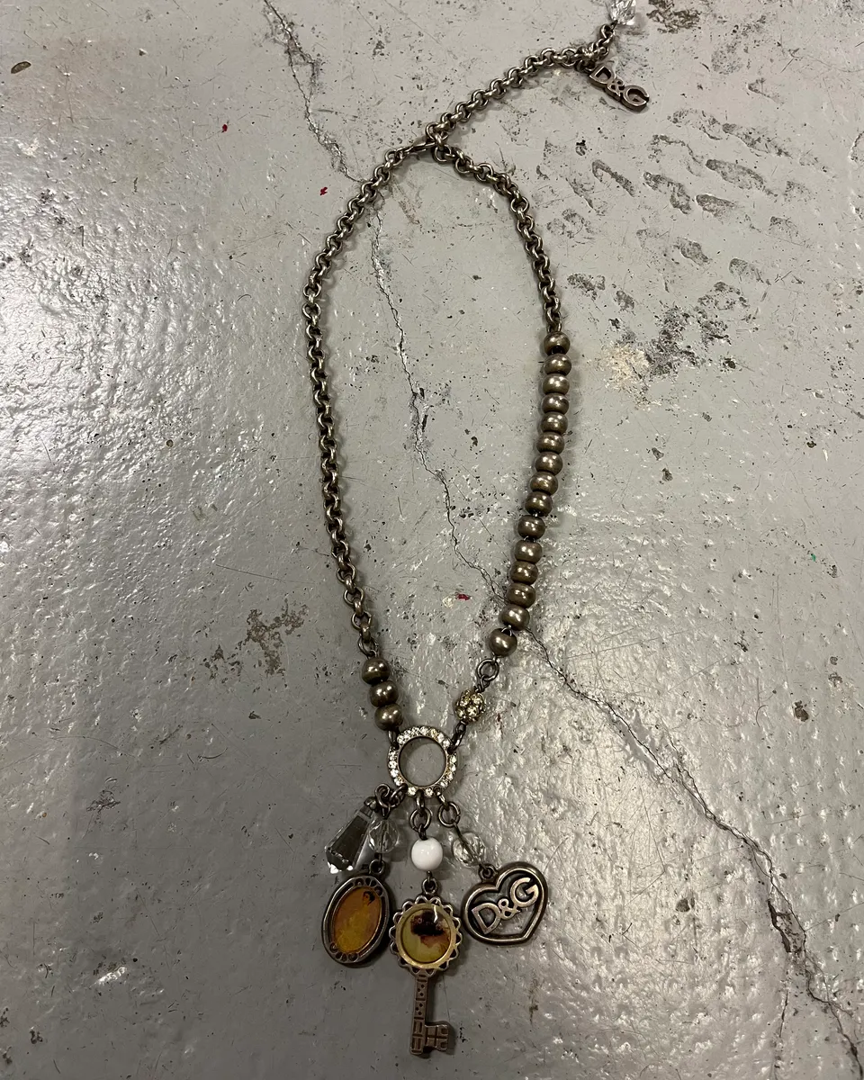 Dolce & Gabbana Silver Stainless Steel Charm Pendant Necklace