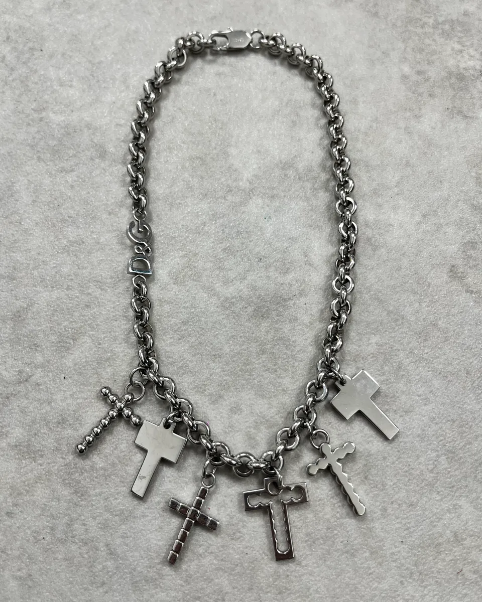 Dolce & Gabbana Silver Stainless Steel Cross Charm Necklace - Image 5