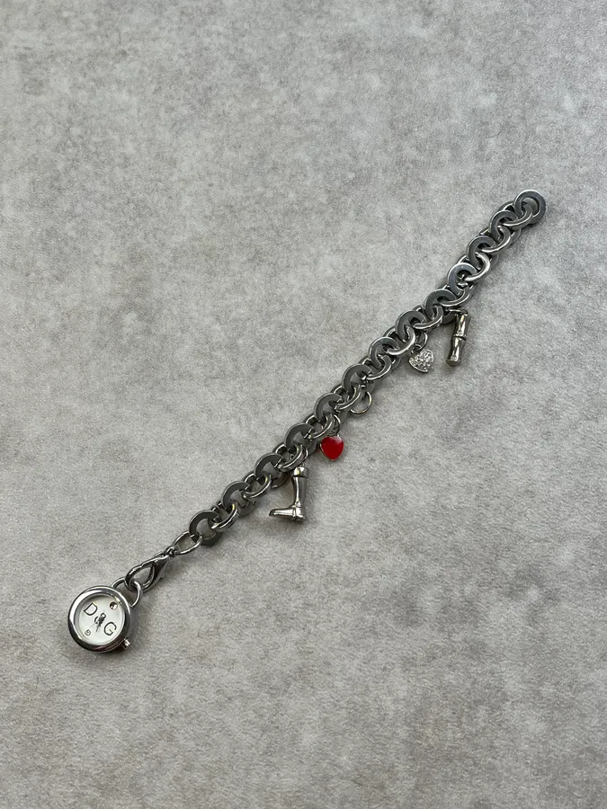 Dolce & Gabbana Silver Steel Charm Bracelet Watch - Image 8