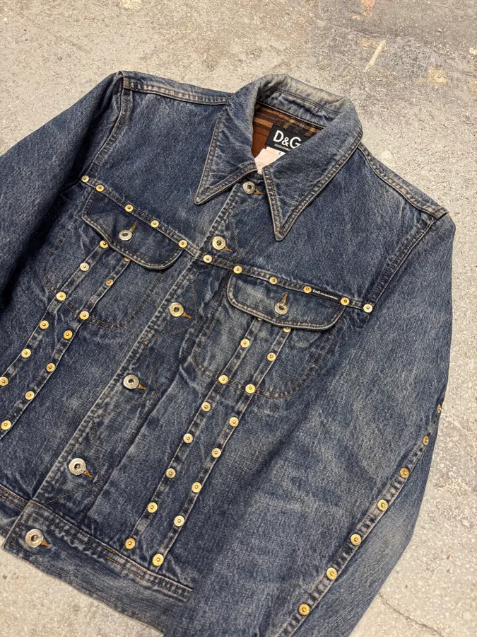 2000s Dolce & Gabbana Studded Faded Denim Jacket - Image 2