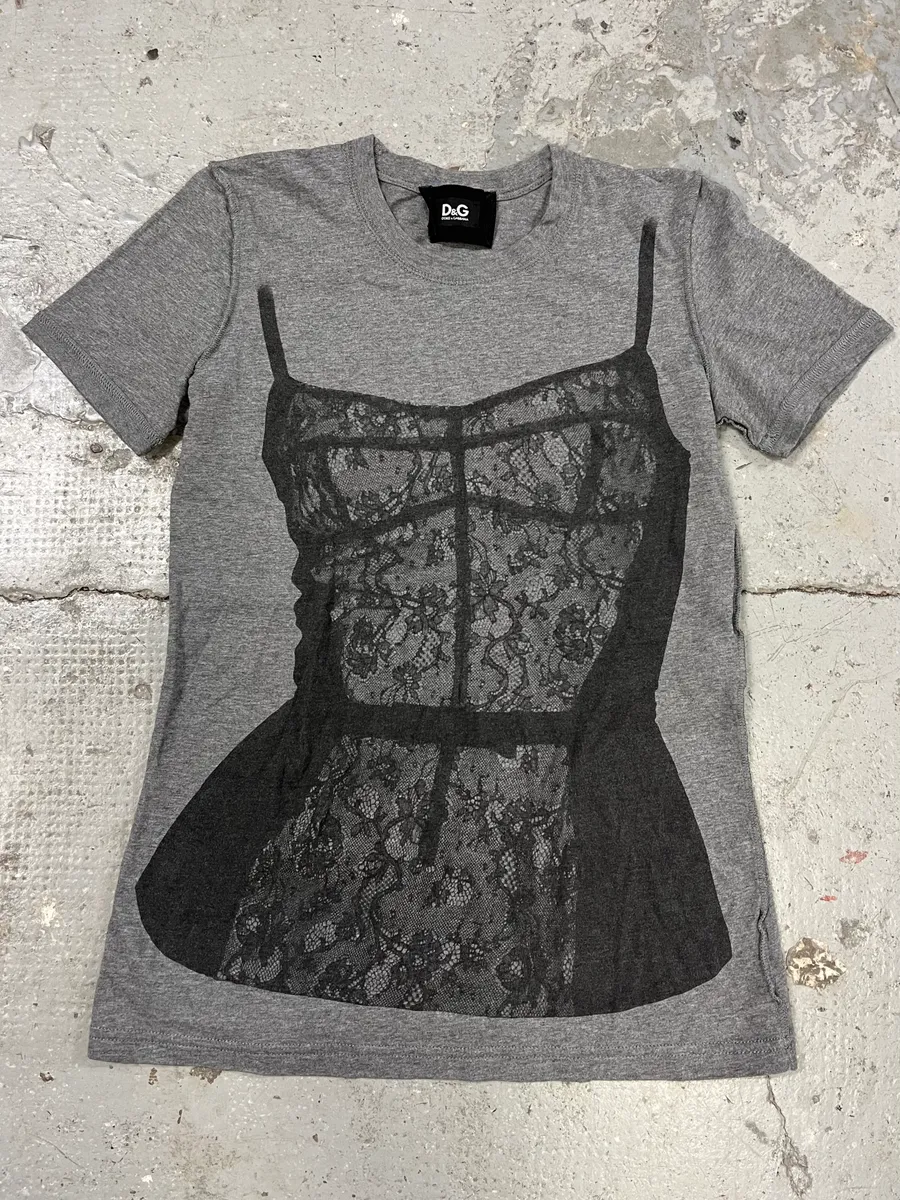 Dolce & Gabbana Trompe L’Oeil Corset Grey Tee-Shirt