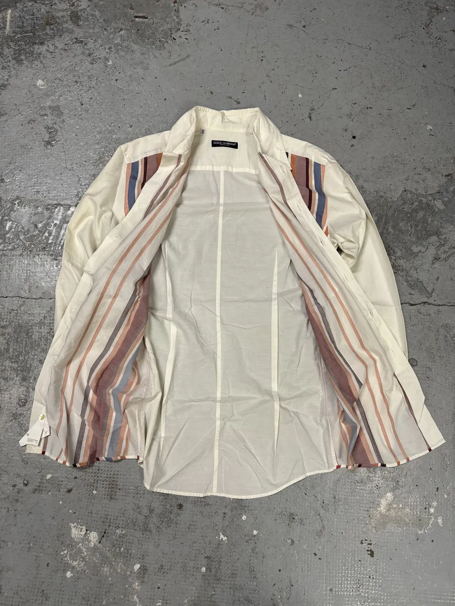 Dolce & Gabbana Vertical Lines Orange White Shirt - Image 4