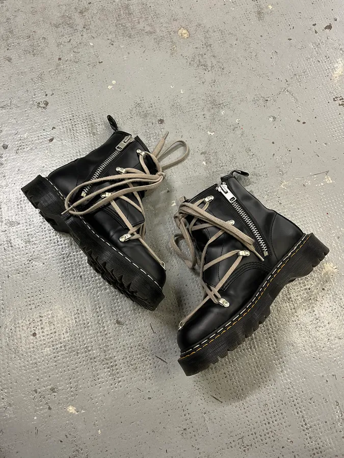 Dr Martens Rick Owens Megalaced Black Leather Combat Boots - Image 3